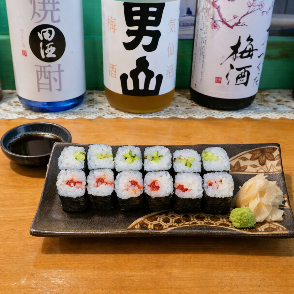 宮古市の海鮮居酒屋山水の巻き寿司と日本酒